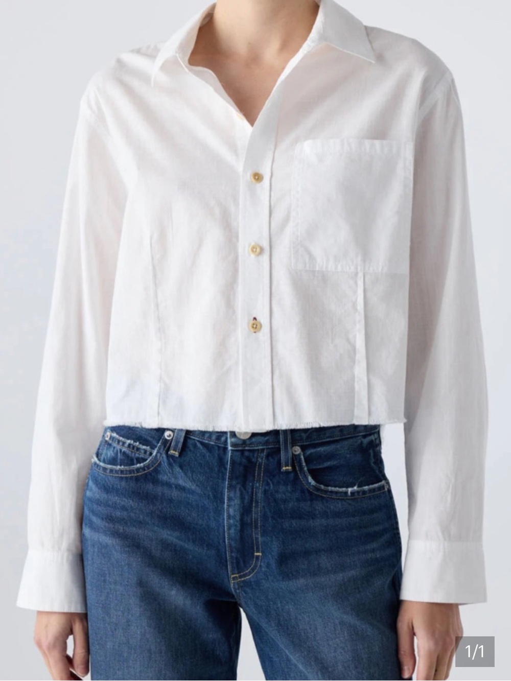 AMO Selma White Cropped Button-Down Shirt